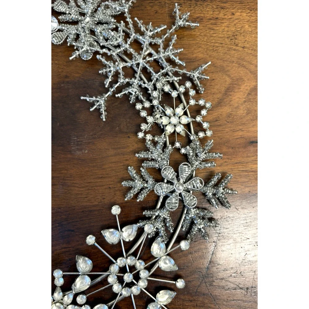 Pottery Barn Jeweled Wreath Silver Metal Snowflake Crystal Christmas 17